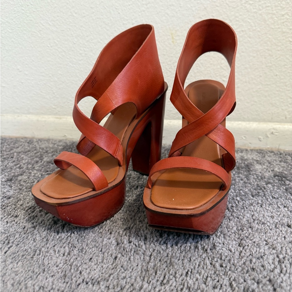 Leather and wood Charles Jourdan Red Platform Heels sandals US 8.5 - EUR 38 39